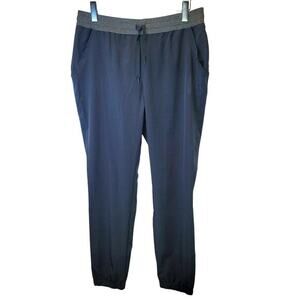 RBX Jogger Workout Pants Womens Large Pull-On Woven Navy Blue Gray Drawstring